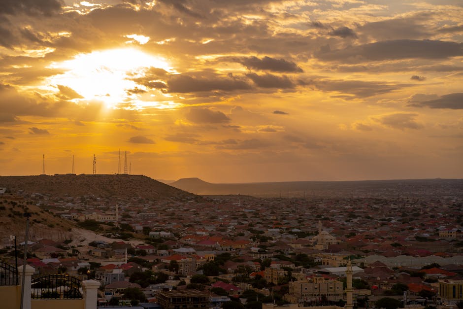 Capture of a breathtaking sunset over the cityscape of Hargeisa, Somalia.